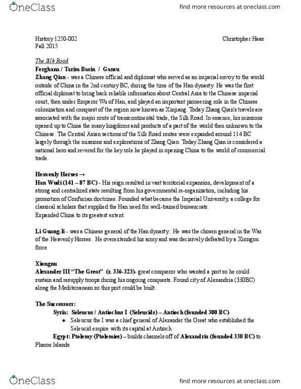 HIS 1250 Lecture Notes - Lecture 14: Lapis Lazuli, Xiongnu, Amu Darya thumbnail
