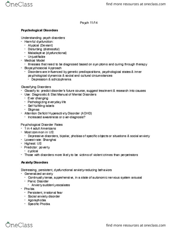 PSY 2012 Lecture Notes - Lecture 25: Overdiagnosis, Psych, Distressing thumbnail