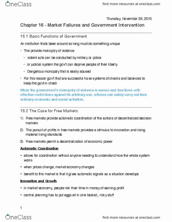 ECON 101 Chapter 16: Econ 101 Chapter 16 - Government Intervention and Market Failures thumbnail