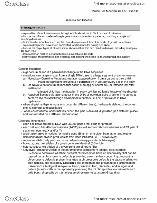 HSS 2305 Lecture Notes - Lecture 11: Cystic Fibrosis, Nondisjunction, Chromosome Abnormality thumbnail