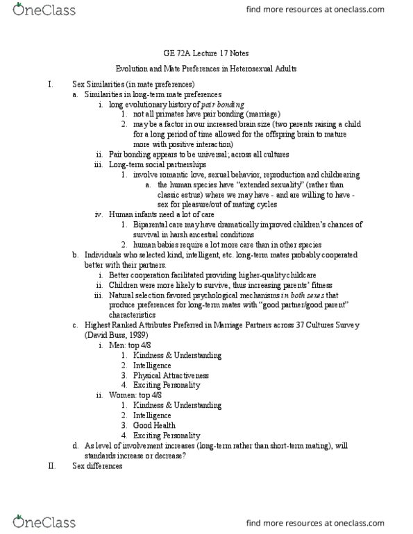 GE CLST M72A Lecture Notes - Lecture 17: Donald Symons, David Buss, Pair Bond thumbnail