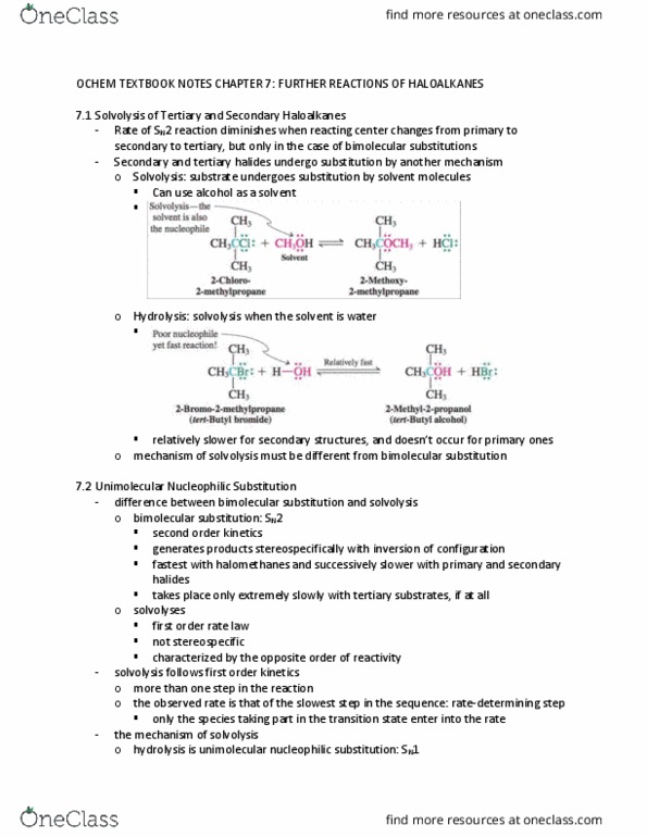 CHEM 140A Chapter Notes - Chapter 7: Rate-Determining Step, Protic Solvent, Solvolysis thumbnail