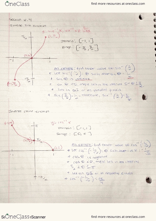 MAT 122 Lecture 6: Inverse of Sine, Cosine, and Tangent Graphs and Functions (Sections 6.4 & 6.5) thumbnail