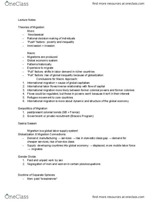 SOCY 15 Lecture Notes - Lecture 20: Immigration, International Inequality, Separate Spheres thumbnail