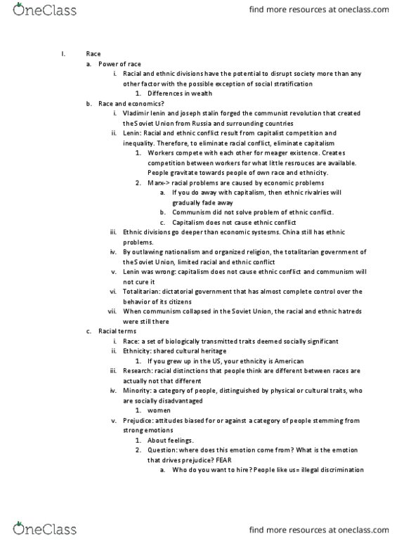 SOC 1010 Lecture Notes - Lecture 17: Vladimir Lenin, Totalitarianism, Social Stratification thumbnail