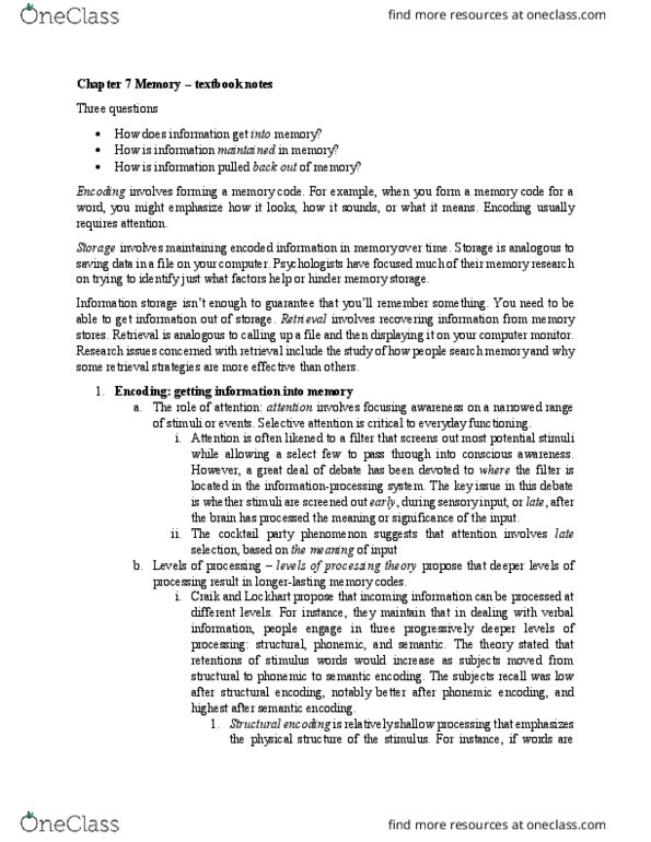 PSY100Y5 Chapter Notes - Chapter 7: Connectionism, Source-Monitoring Error, Short-Term Memory thumbnail