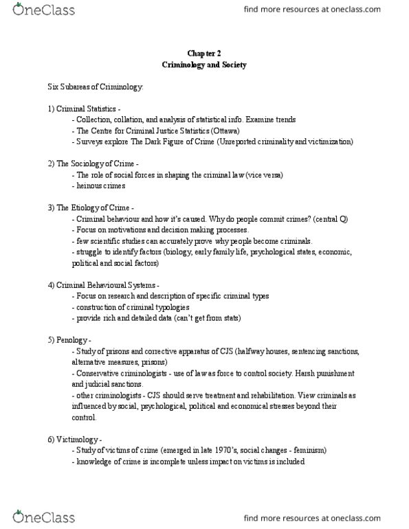 CC100 Chapter Notes - Chapter 2: Halfway House, Victimology, Social Forces thumbnail