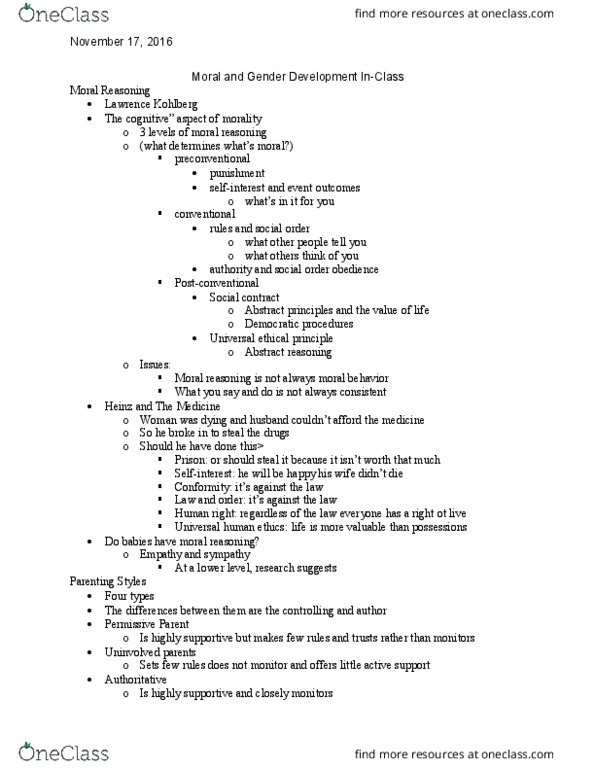 PY 105 Lecture Notes - Lecture 17: Lawrence Kohlberg, Moral Reasoning, Social Contract thumbnail