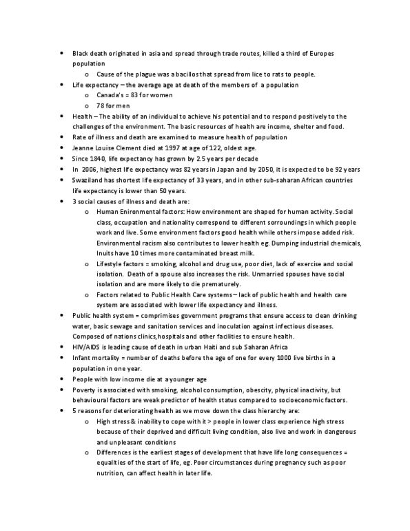 SOCI 211 Lecture Notes - Health Maintenance Organization, Social Class, Medicalization thumbnail