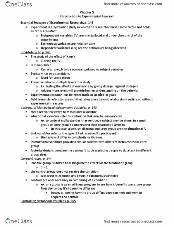 PSYC 2018H Chapter Notes - Chapter 5: Dependent And Independent Variables, Statistical Conclusion Validity thumbnail