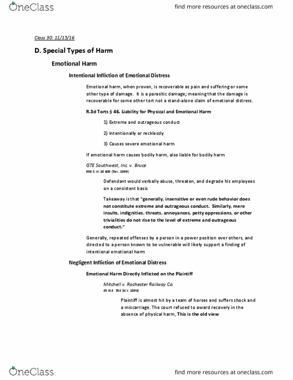 LAW 604C Lecture Notes - Lecture 30: Distress (Medicine), Miscarriage thumbnail