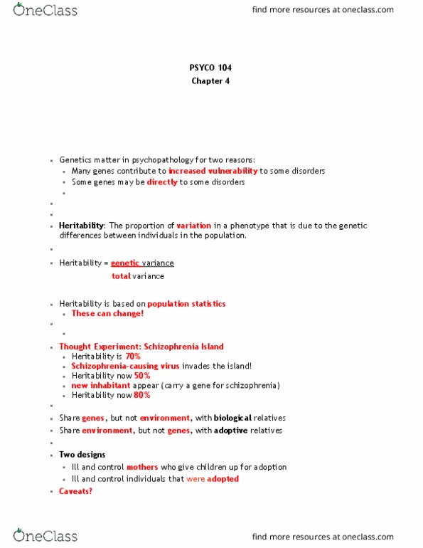 PSYCO104 Lecture Notes - Lecture 3: Heritability, Stressor, Psychopathology thumbnail