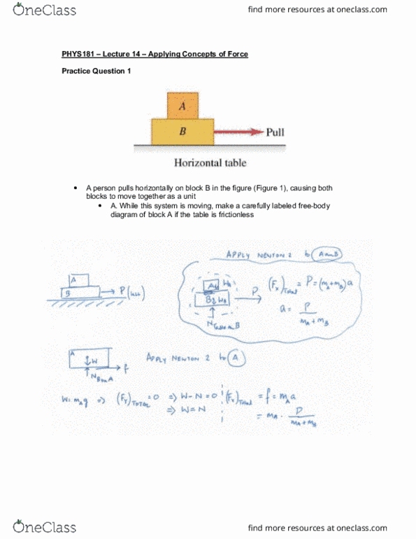 PHYSICS 181 Lecture Notes - Lecture 14: Free Body Diagram, Corde Lisse thumbnail