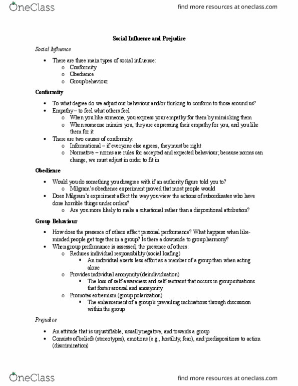 PSYC 1000 Lecture Notes - Lecture 17: Group Dynamics, Dispositional Attribution, Social Loafing thumbnail