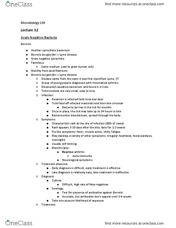 BIOL 134 Lecture Notes - Lecture 32: Lyme, Connecticut, Rheumatoid Arthritis, Lyme Disease thumbnail