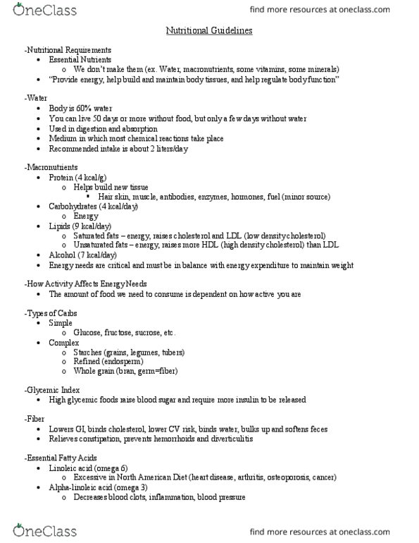 KINE 1020 Lecture Notes - Lecture 9: Tv Dinner, Glycemic Index, Sewage Sludge thumbnail