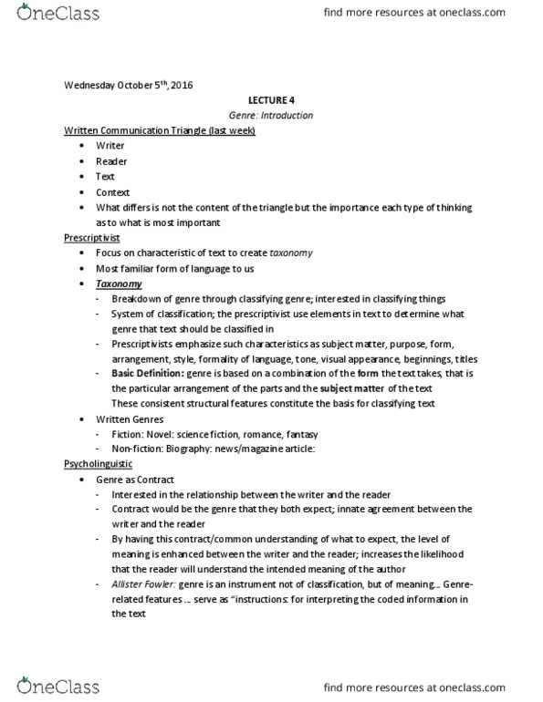 WRIT 2003 Lecture Notes - Lecture 4: Wayne C. Booth, Linguistic Prescription, Allister thumbnail