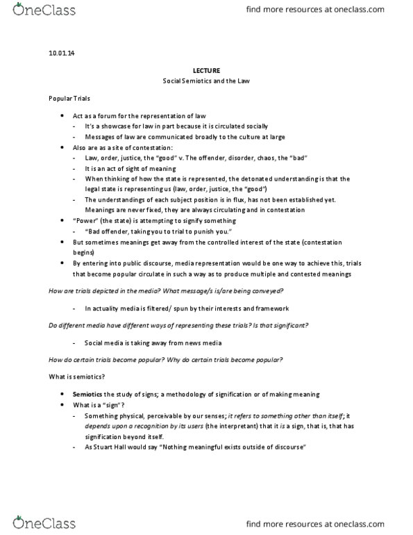 SOSC 3992 Lecture Notes - Lecture 3: Semiotics, Mass Media thumbnail