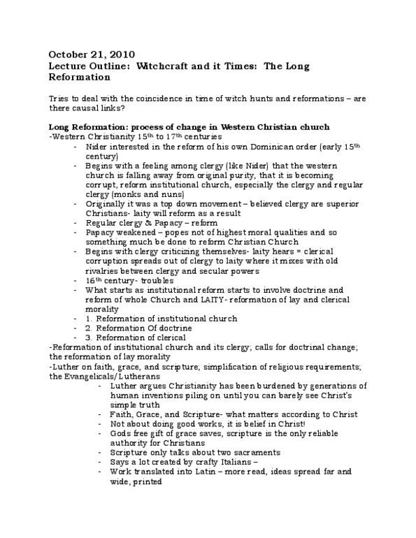 HIS389H1 Lecture Notes - Lecture 12: Western Christianity, Anabaptism, Calvinism thumbnail