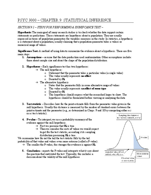 PSYC 3000 Lecture Notes - Lecture 7: Null Hypothesis, Test Statistic, Statistical Parameter thumbnail