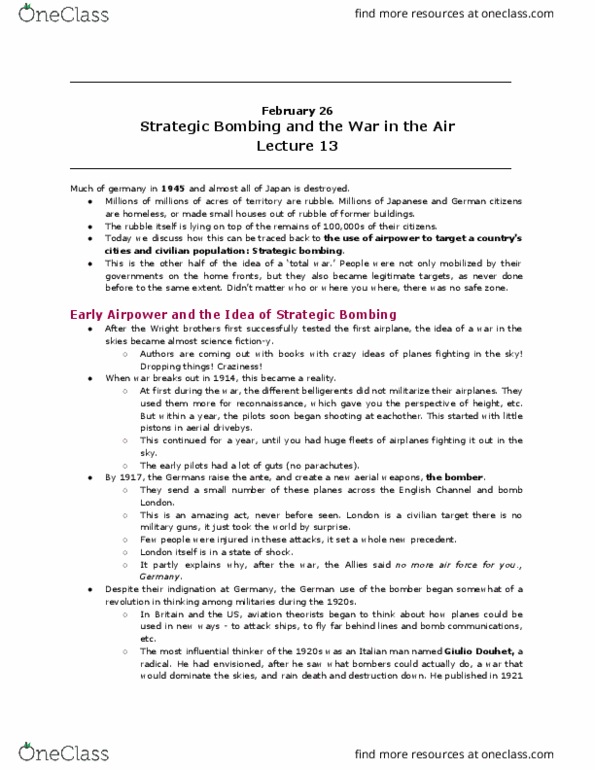 HIST 388 Lecture Notes - Lecture 13: Wright Brothers, Total War, Curtis Lemay thumbnail