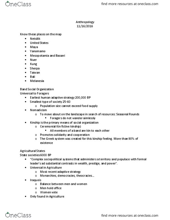 ANTHRO 200 Lecture Notes - Lecture 28: Fictive Kinship, Basseri, Theocracy thumbnail