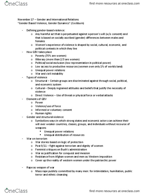 PAP 3325 Lecture Notes - Lecture 11: Structural Violence, Peacekeeping thumbnail