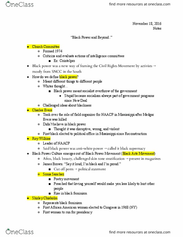 AAAD 231 Lecture Notes - Lecture 24: Sonia Sanchez, Medgar Evers, Maynard Jackson thumbnail
