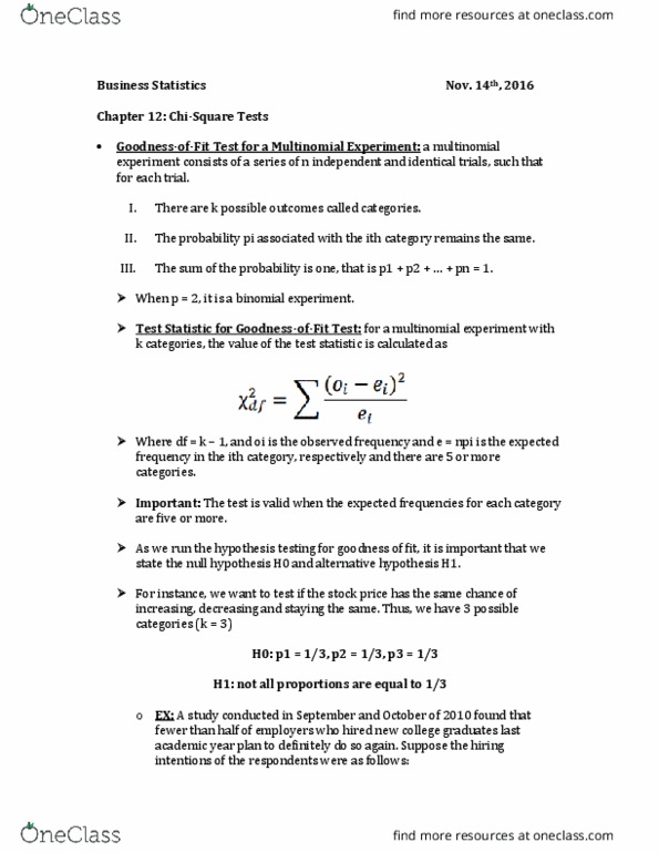 MAT 117 Chapter Notes - Chapter 12: Null Hypothesis, Contingency Table, Test Statistic thumbnail