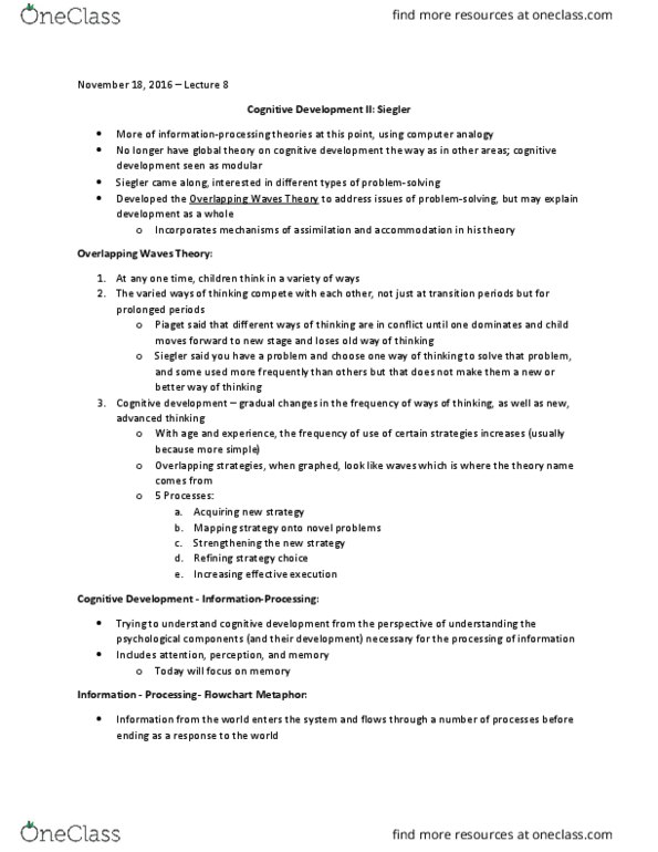 PSYC 2110 Lecture Notes - Lecture 8: Echoic Memory, Cognitive Development, Prefrontal Cortex thumbnail