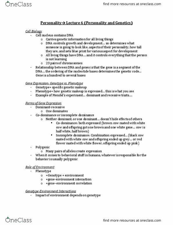 PSYB30H3 Lecture Notes - Lecture 6: Twin Study, Heritability, High High thumbnail