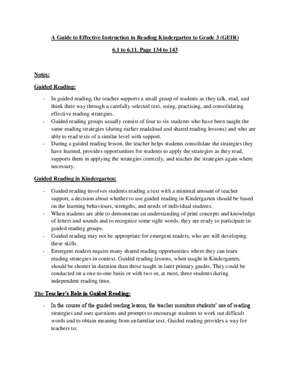EDUC 3600 Chapter Notes -Guided Reading, Kindergarten, Red Riding thumbnail
