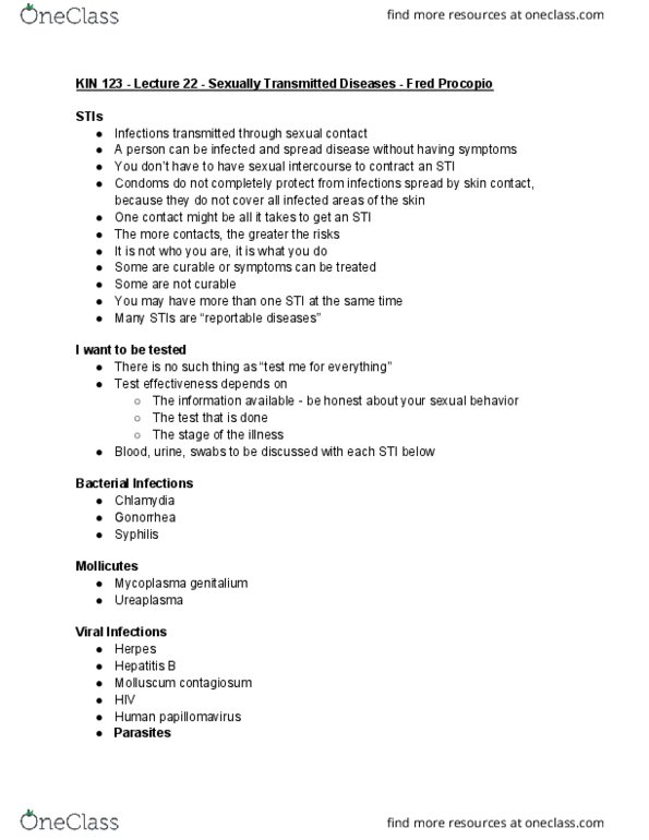 KIN 123 Lecture Notes - Lecture 22: Molluscum Contagiosum, Mycoplasma Genitalium, Mollicutes thumbnail