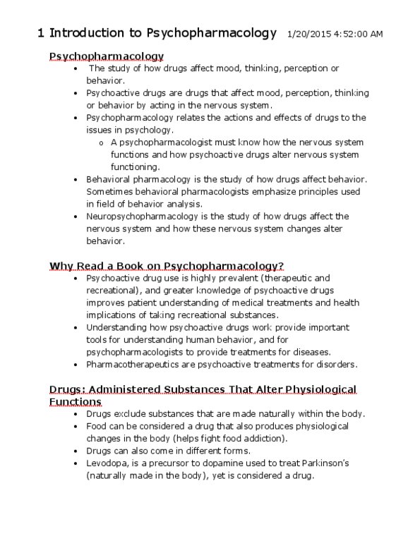 PSYC62H3 Chapter Notes - Chapter 1: Psychopharmacology, Pharmacogenetics, Substance Abuse thumbnail