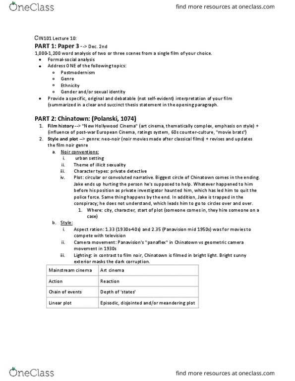 CIN101H5 Lecture Notes - Lecture 10: Panavision, New Hollywood, Thesis Statement thumbnail