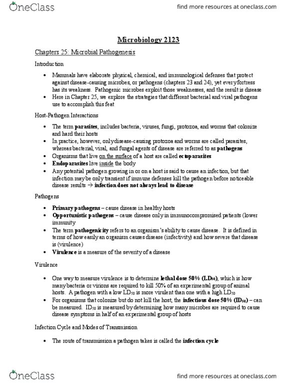 MICR 2123 Lecture Notes - Lecture 18: Virulence Factor, Median Lethal Dose, Vertically Transmitted Infection thumbnail