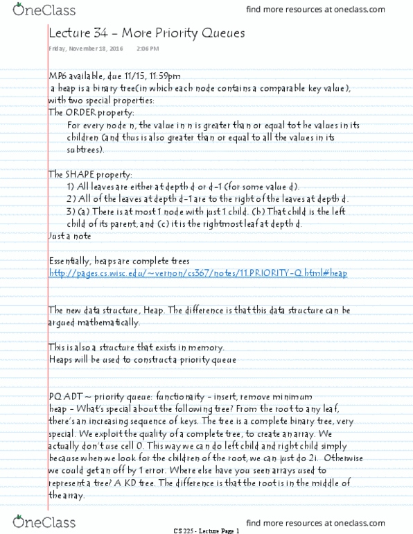 CS 225 Lecture Notes - Lecture 34: Binary Tree, Priority Queue, Insert Key thumbnail