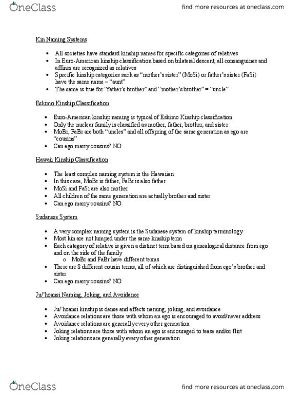 ANTH 101 Lecture Notes - Lecture 25: Eskimo Kinship, Kinship Terminology, Mosis thumbnail