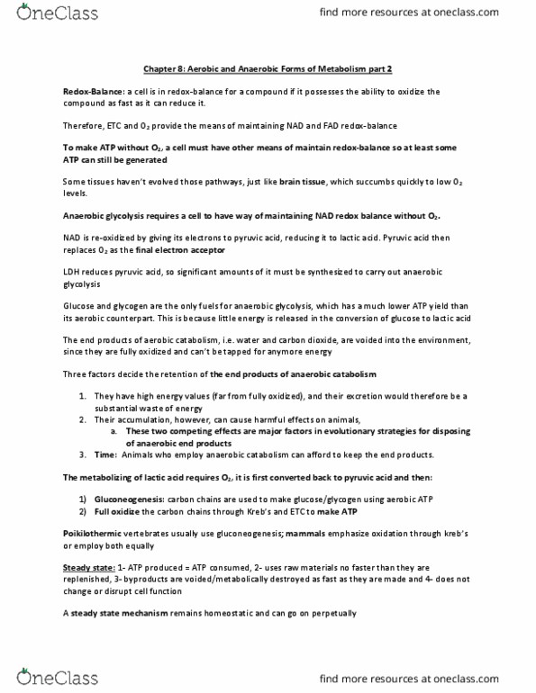 BIOB34H3 Chapter Notes - Chapter 8: Poikilotherm, Evolutionarily Stable Strategy, Anaerobic Glycolysis thumbnail