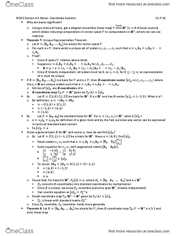 MATH-M 303 Lecture Notes - Lecture 18: Linear Combination, Coordinate Vector, Isomorphism thumbnail