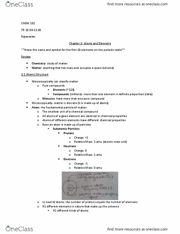 CHEM 101 Lecture Notes - Lecture 2: Periodic Trends, Natural Abundance, Deuterium thumbnail