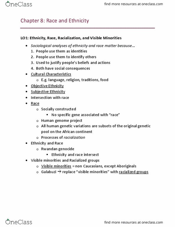 SOCI-100 Chapter Notes - Chapter 8: Authoritarian Personality, Ukrainian Canadians, Human Genome Project thumbnail