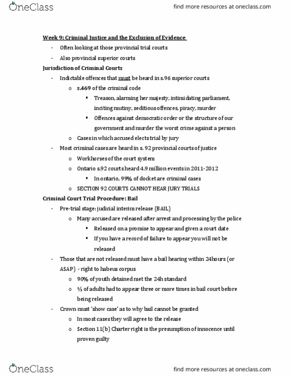 POLS 3130 Lecture Notes - Lecture 9: Provincial Superior, Habeas Corpus, Statutory Interpretation thumbnail