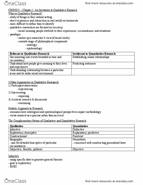 CRIM 321 Lecture Notes - Lecture 1: Thick Description, Nomothetic, Participant Observation thumbnail