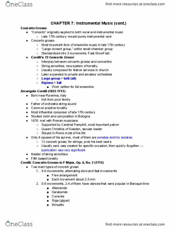 MUSIC 140A Lecture Notes - Lecture 15: Gigue, Figured Bass, Twelve Concerti Grossi, Op. 6 (Corelli) thumbnail