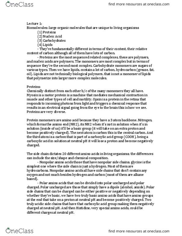 BIO 205 Lecture Notes - Lecture 1: Carbon-14, Hemoglobin, Pi Bond thumbnail