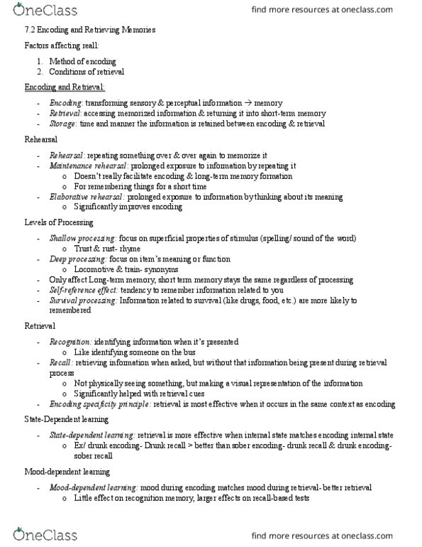 PSY100H1 Chapter Notes - Chapter 7.2: Oral And Maxillofacial Surgery, Amygdala, Flashbulb Memory thumbnail