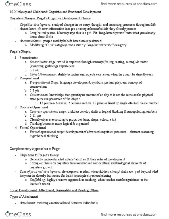 PSY100H1 Chapter Notes - Chapter 10.2: Introjection, Cognitive Development thumbnail