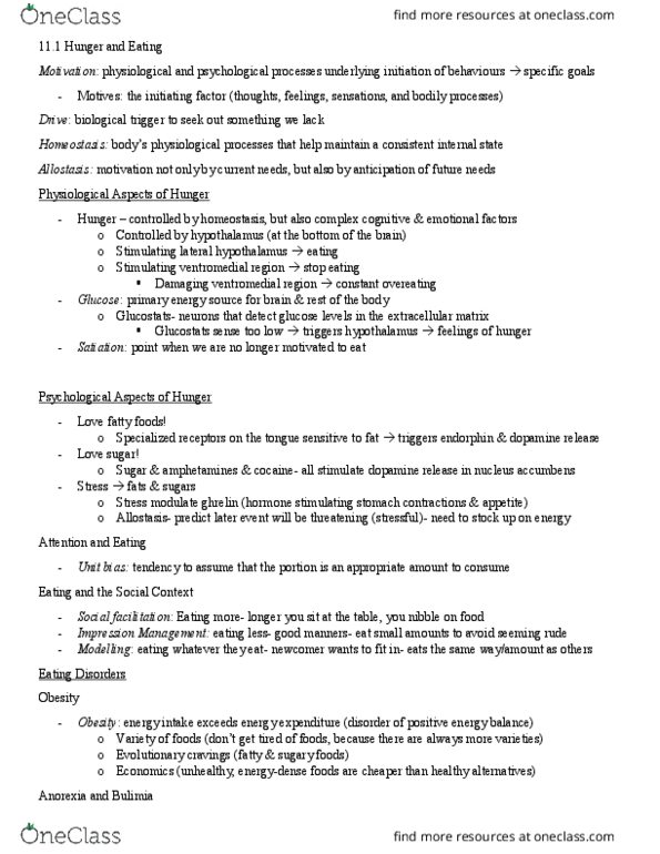 PSY100H1 Chapter Notes - Chapter 11.1: Eating Disorder, Anorexia Nervosa, Social Facilitation thumbnail