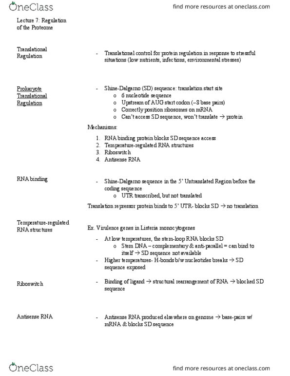 BIO230H1 Lecture Notes - Lecture 7: Hsp60, Protein Tag, Protein Kinase thumbnail